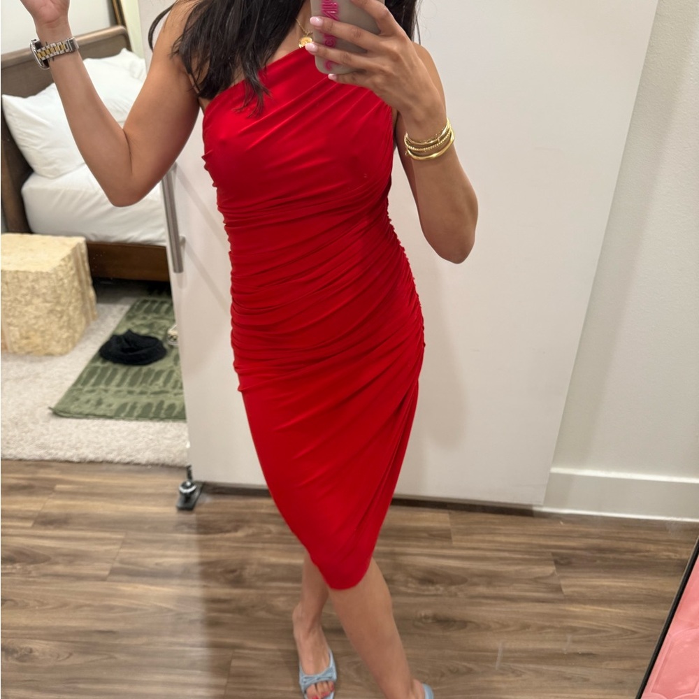 Norma Kamali Elegant Red One-Shoulder Dress. Never worn.